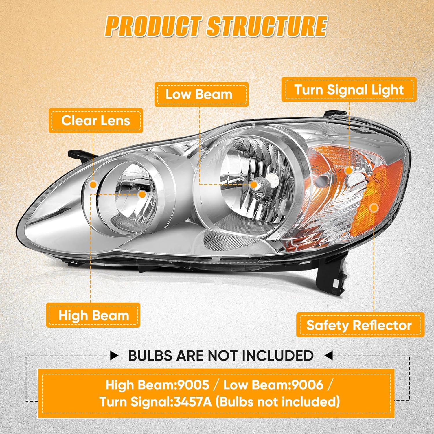 ASAPE Headlight Assembly - 2003-2008 for Toyota Corolla Headlight Assembly for 2003 2004 2005 2006 2007 2008 for Toyota Corolla Auto Headlamp Replacement Driver and Passenger Side 8115002350