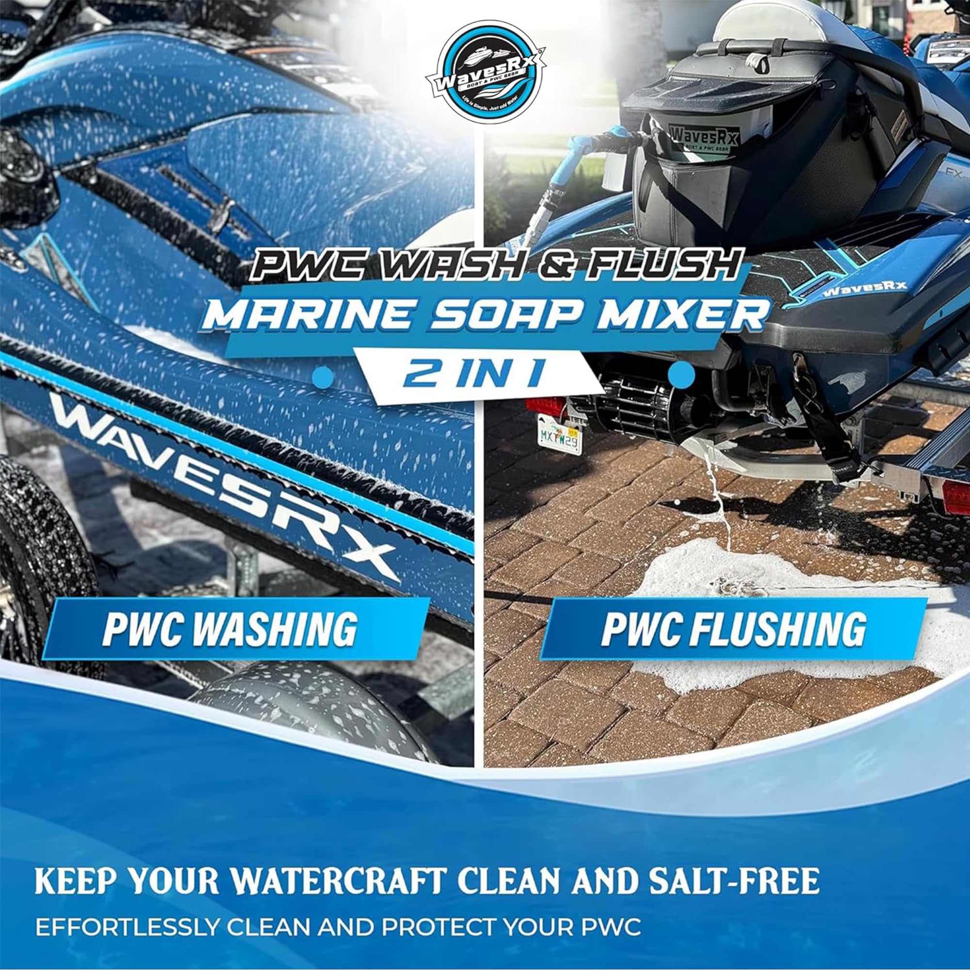 WAVESRX PWC & Boot Schaumkanone Sprayer & Motor Spülmischer zum Abwaschen von Salz | Dual-Use Marine Soap Foamer zum schnellen Waschen und Spülen | Reinigungsset für Bootfahren mit Gartenschlauch