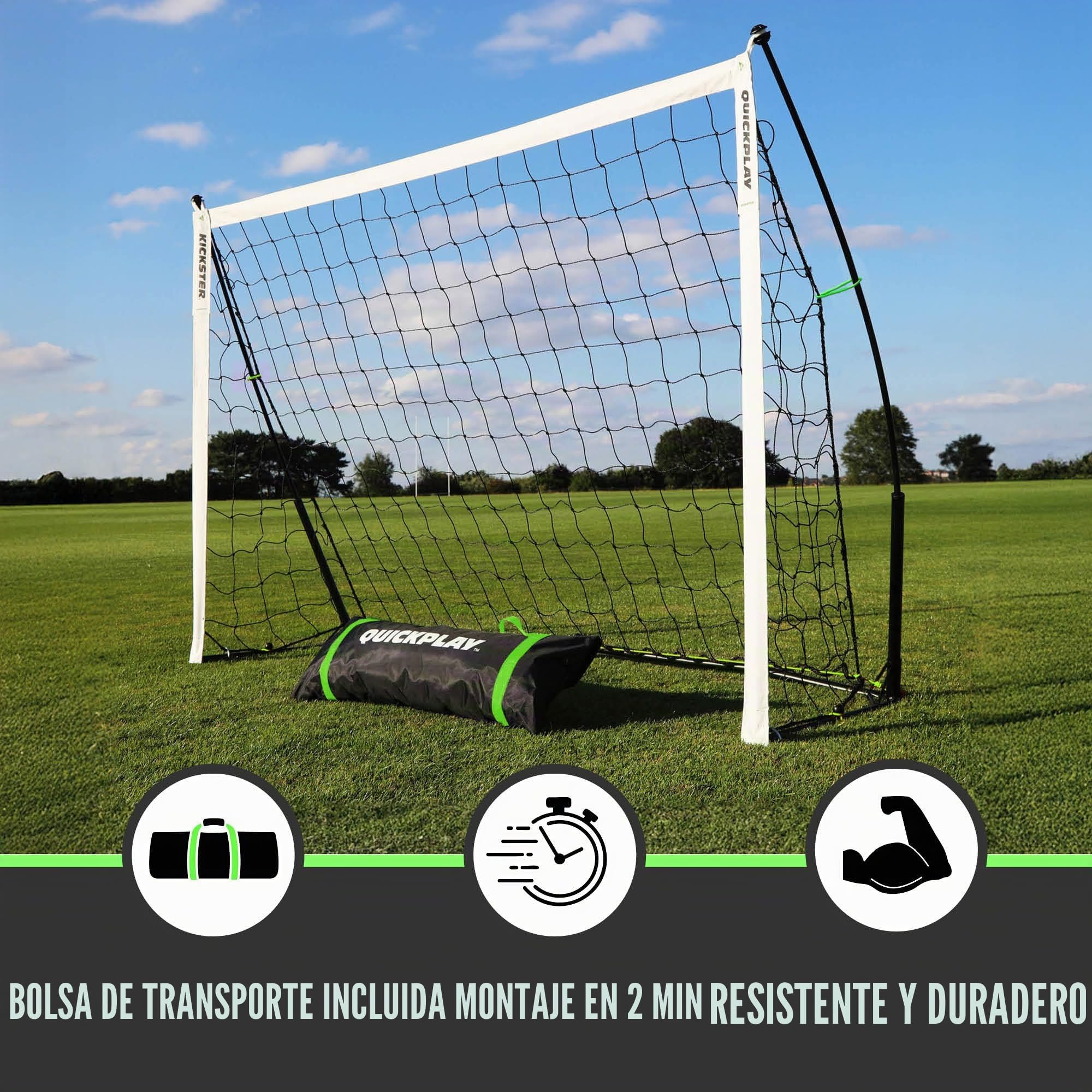 QuickPlay KICKSTER Portería de fútbol portátil – Porterías de fútbol Flexi-Post originales desde 2007 – Porterías de fútbol de jardín de instalación rápida con redes, bolsa de transporte y anclajes