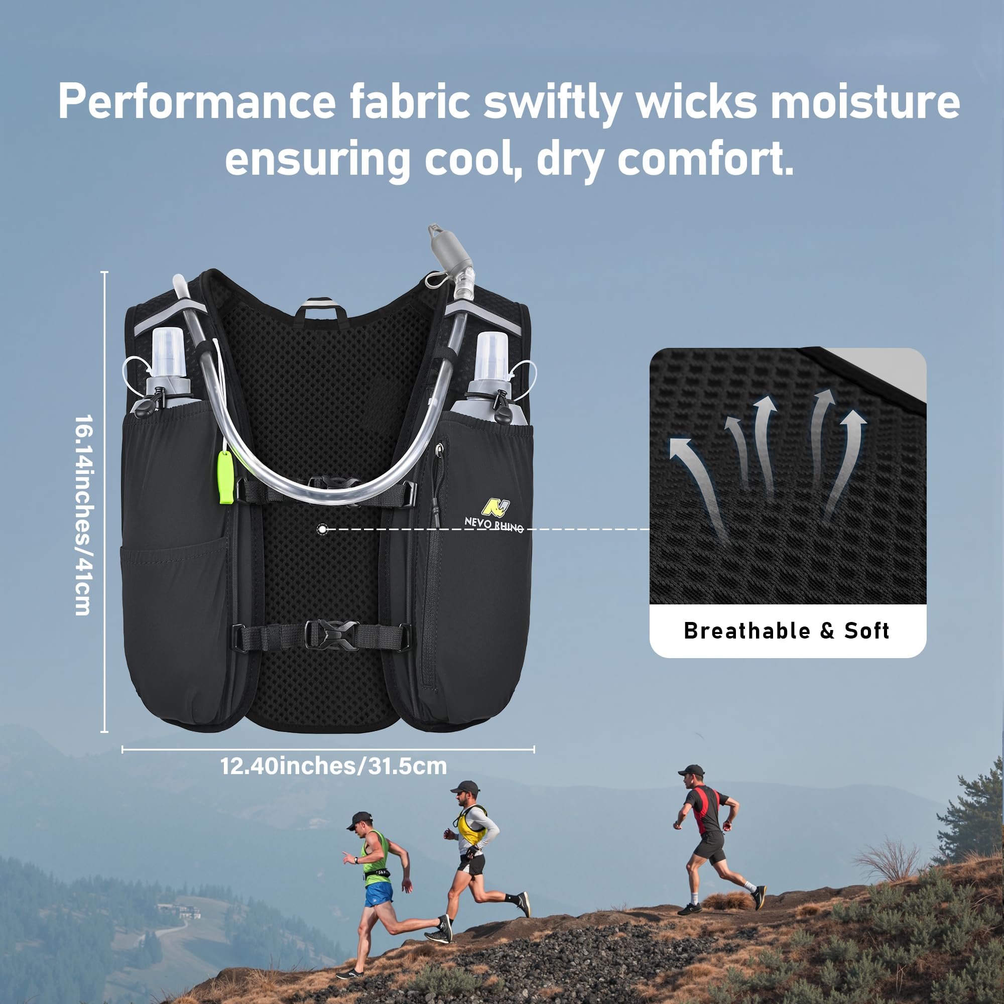 N NEVO RHINO Gilet de course à pied, gilet d'hydratation de 5,5 l avec poche à eau de 2 L, sac à dos d'hydratation léger pour randonnée, course