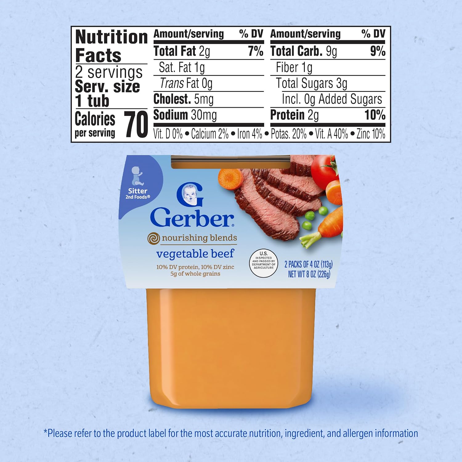 Gerber 2nd Foods, Vegetable and Beef Pureed Baby Food, 8 Ounce (Pack of 4)