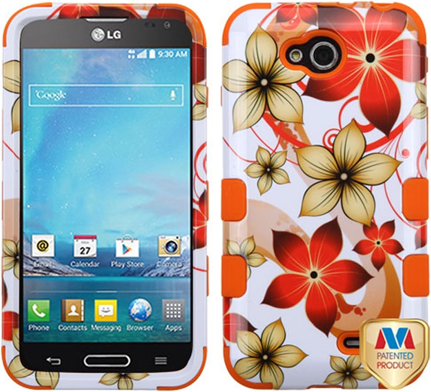Asmyna LG D415 Optimus L90 TUFF Hybrid Phone Protector Cover - Retail Packaging - Hibiscus Flower Romance/Orange