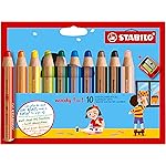 STABILO Woody 3 in 1 Multi-Function Coloured Pencil - Case of 10 - with Sharpener - Assorted Colours