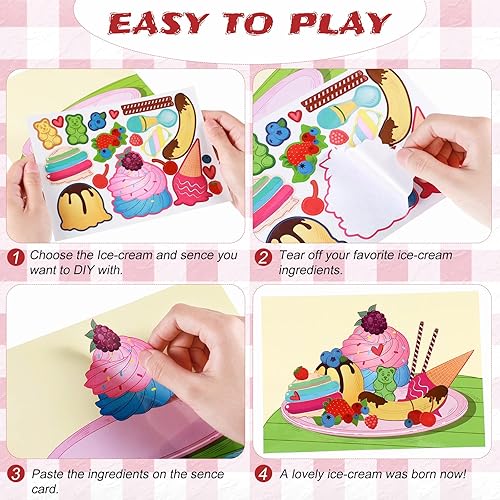 Miniatura 3 de Pajean 24 hojas de calcomanías para hacer tus propias calcomanías para juegos de fiesta de helados, mezcla y combinación, calcomanías de postre para