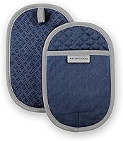 KitchenAid Asteroid Blue Willow Pot Holders 2-Pack - Heat-Resistant Cotton with Silicone Grips, 6.5x10 Inch Oval