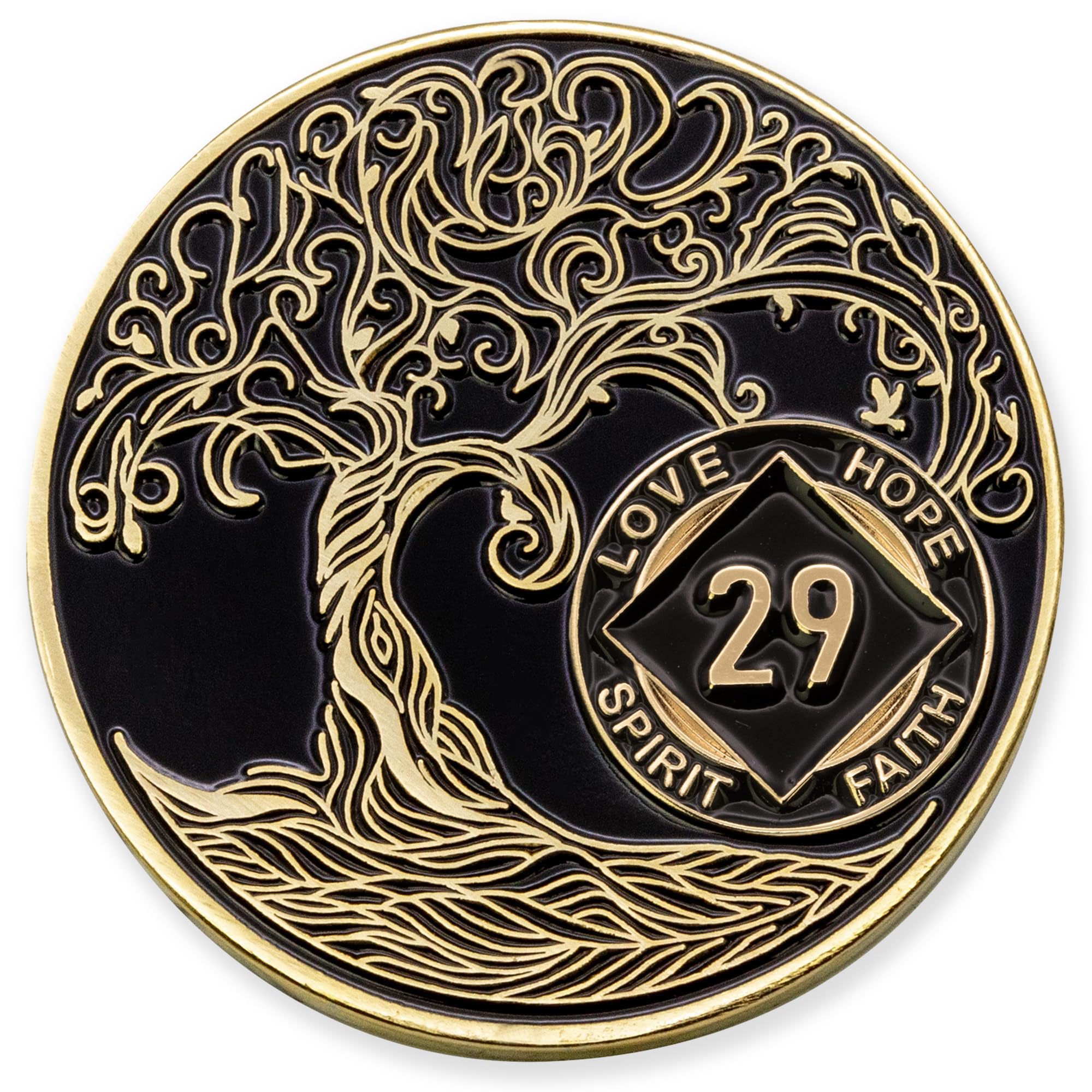 29 Years Black & Gold Plated NA Coin - Sobriety Mint Twisted Tree of Life Recovery Medallion/Chip - Black/Gold