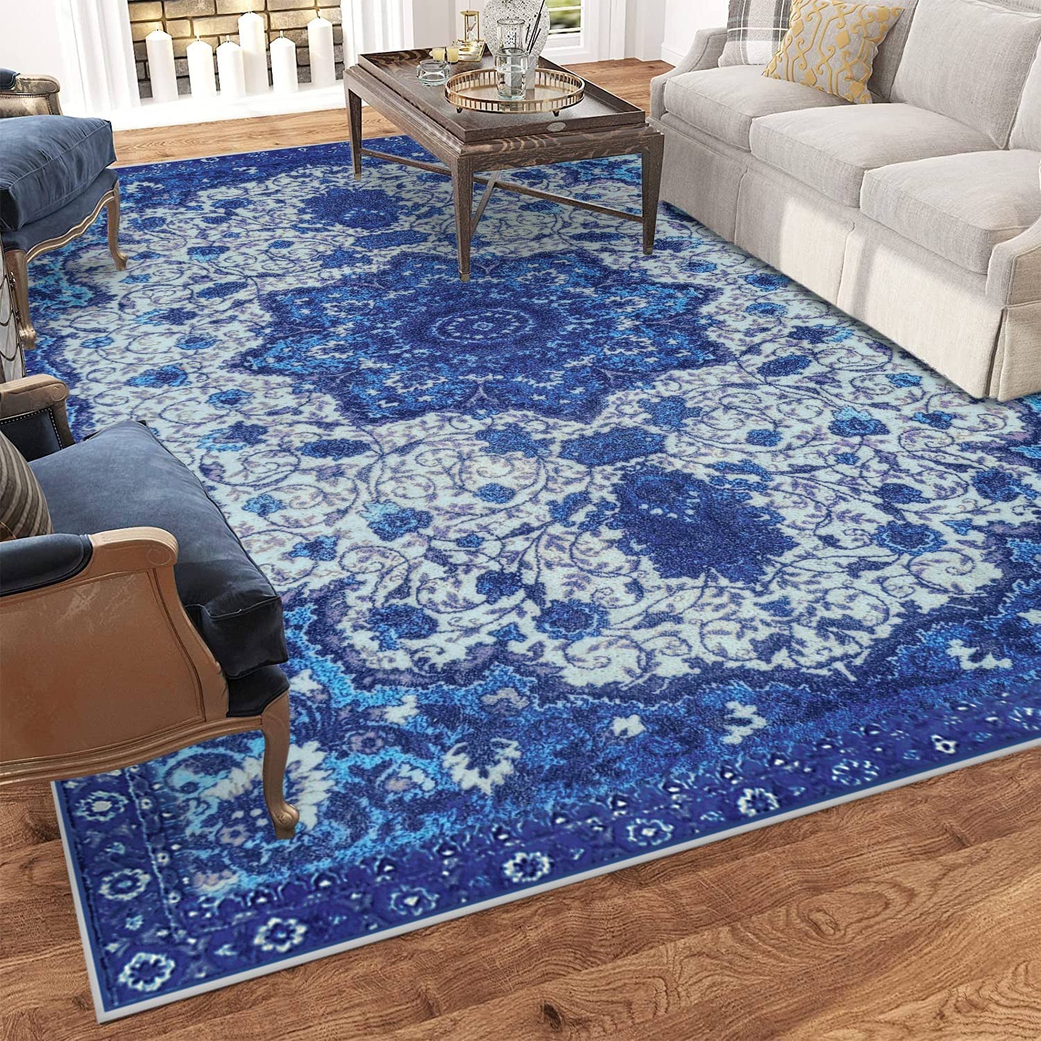 Tappeti Tradizionali Artistici Tappeto Soffice per Camera da Letto Tappeto Shaggy per Soggiorno Tappeti Antiscivolo Tappeti Morbidi e Moderni Adatti per la Decorazione Domestica (Blu,160x200cm)