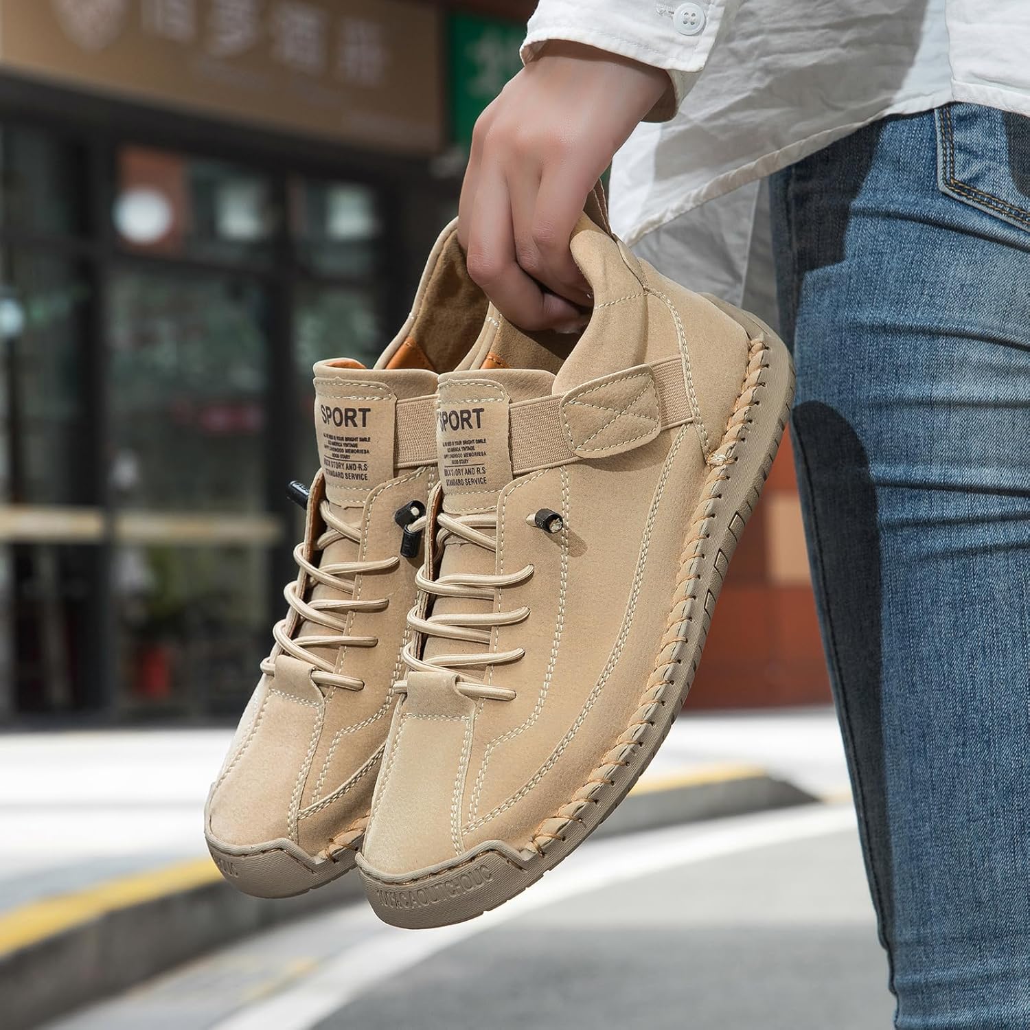 Women's Hand Stitching Chukka Ankle Boots Casual Elastic Lace Up Slip-On Walking Shoes Retro Suede Lightweight Outdoor Sports Sneakers for Hiking Trailing Driving - Image 2