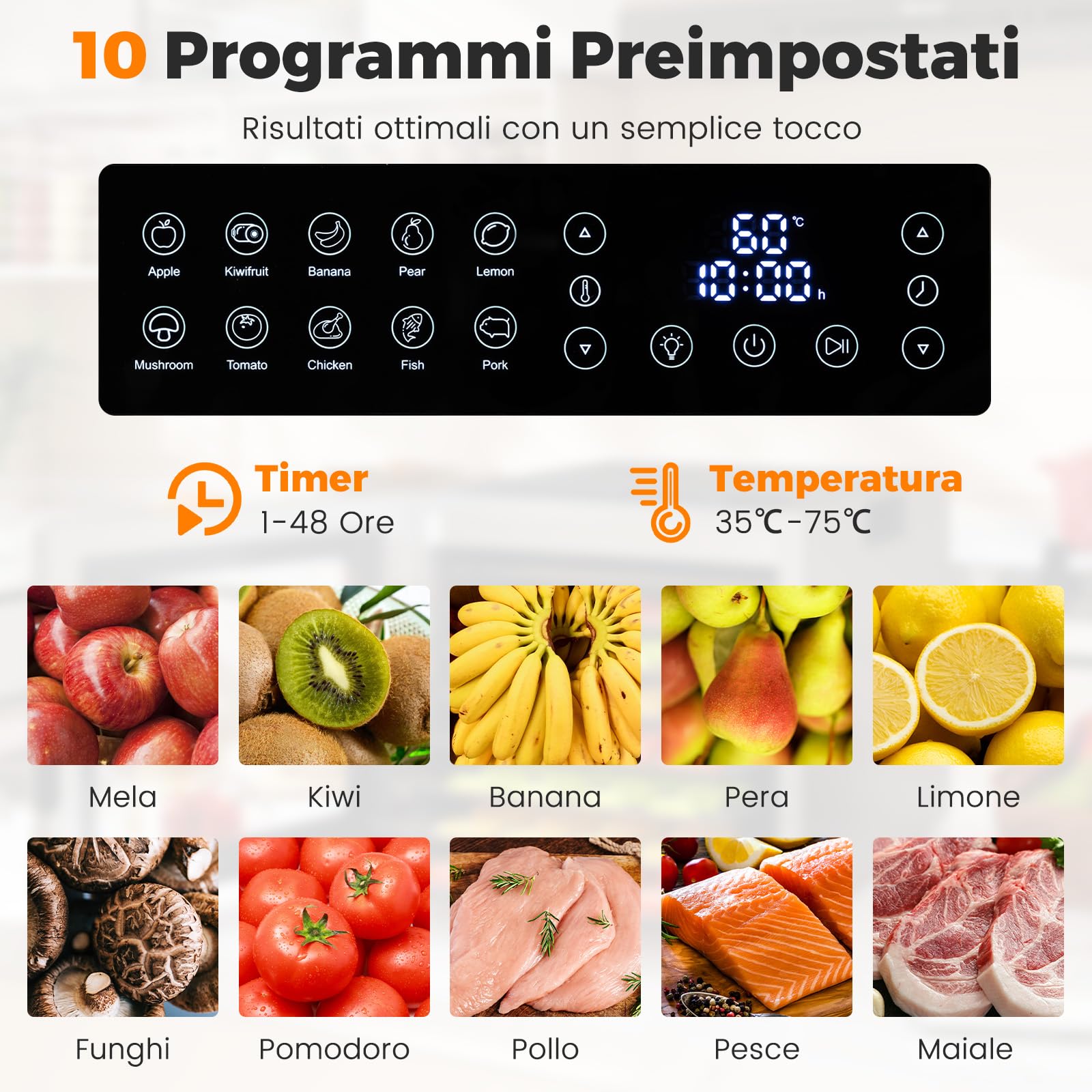 COSTWAY 850W Essiccatore Alimentare 8 Vassoi Acciaio Inox, Timer 48 Ore