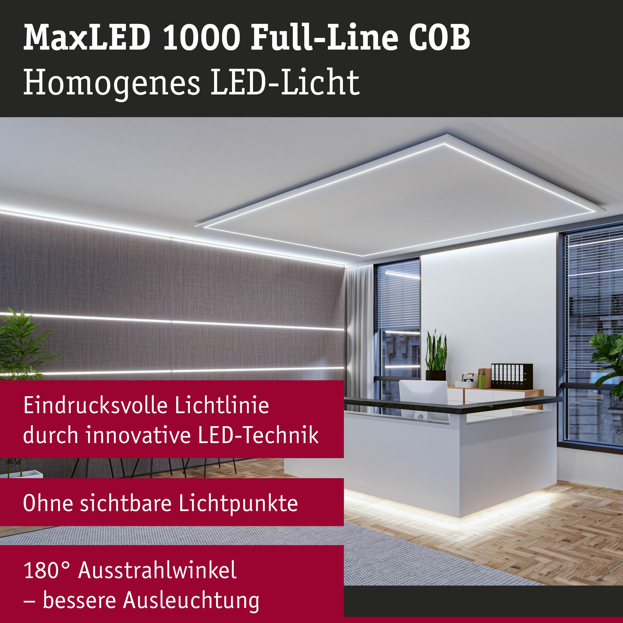 Paulmann 71128 MaxLED 1000 LED Strip Full-Line COB 36W 1280lm/m 528LEDs/m dimmbar 3m Silber Kunststoff 6500K LED Band erweiterbar