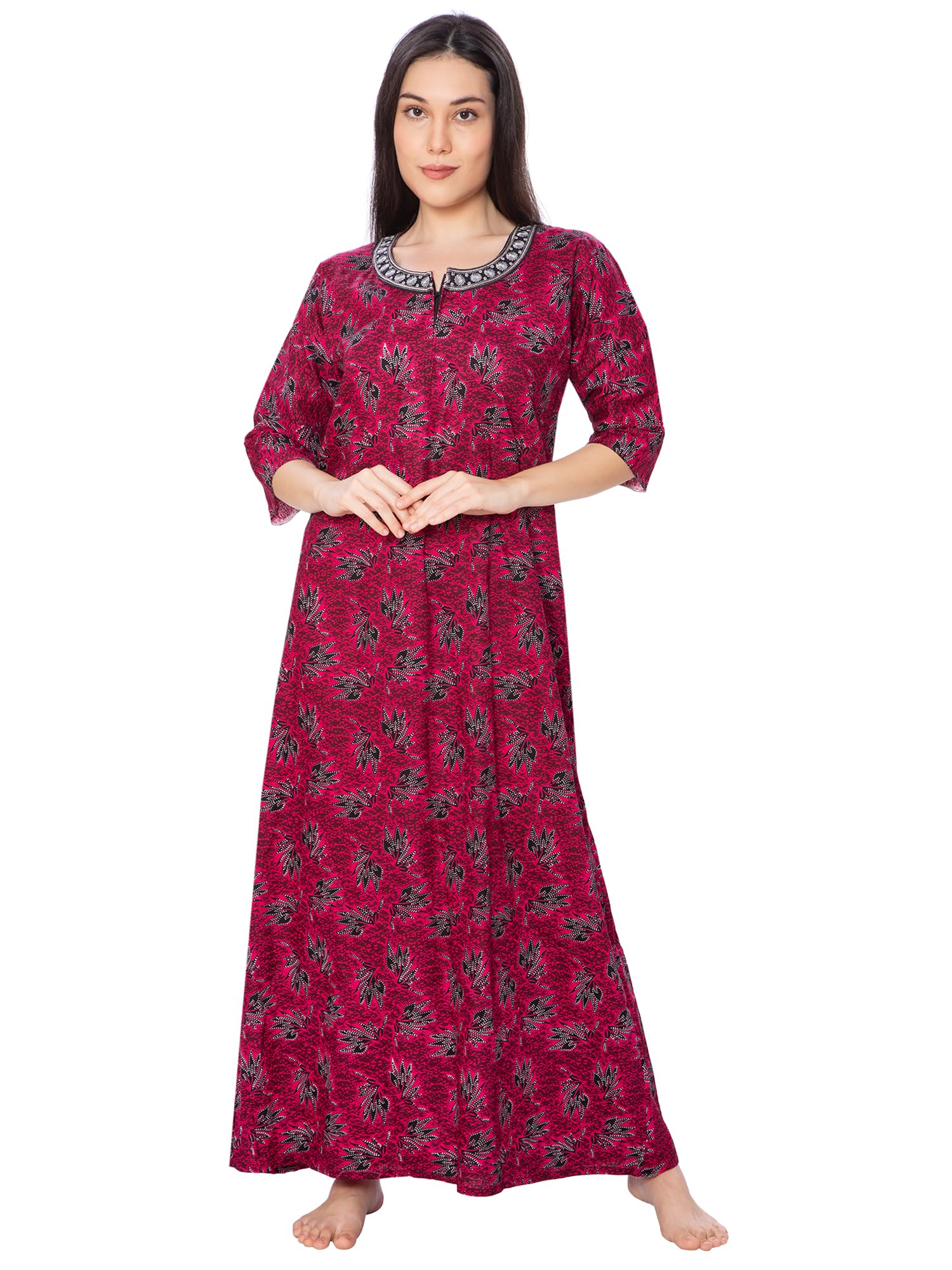 zenith textile impex Zenith Text Impex’s Embroidered Neck Full Length 100% Cotton with Long Sleeves Nightie/Maxi/Night Gown XXL-picture-50