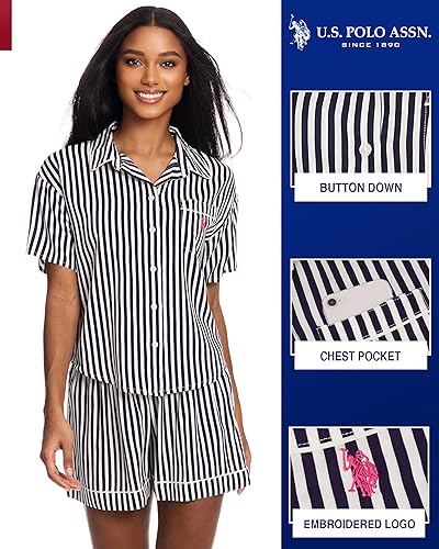Miniatura 2 de U.S. Polo Assn. Pijama de verano para mujer, conjunto de camiseta de manga corta con botones y pantalones cortos de pijama, conjuntos de descanso