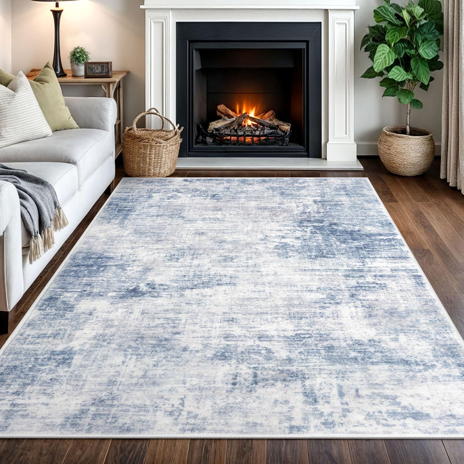 IOHOUZE Abstract Area Rugs 5x7 Ft Washable Rugs for Living Room, Non Slip Dining Room Rug, Printed Faux Wool Rugs for Bedroom, Floor Carpet for Office