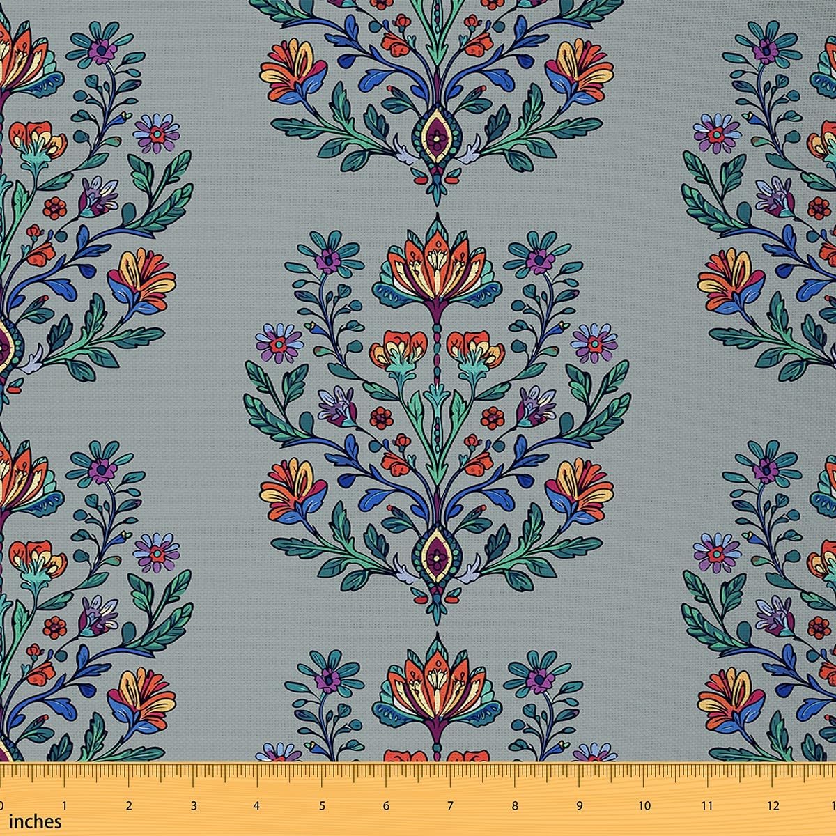 Feelyou Boho Mandala Fabric by The Yard - Exotic Bohemian Style Floral Upholstery, Hippie Mandala Printed Outdoor, Decorative Flowers Reupholstery for Chairs, 3 Yards, Teal Beige