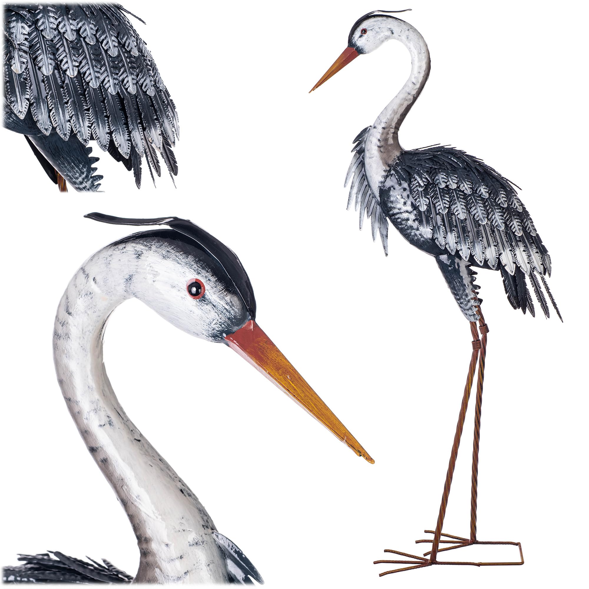 KADAX Reiher Gartenfigur 110 cm, große Gartenstatue aus pulverbeschichtetem Stahl, Metallfigur als Teichdeko für Garten, Teich & Terrasse, Gartenfiguren - 1