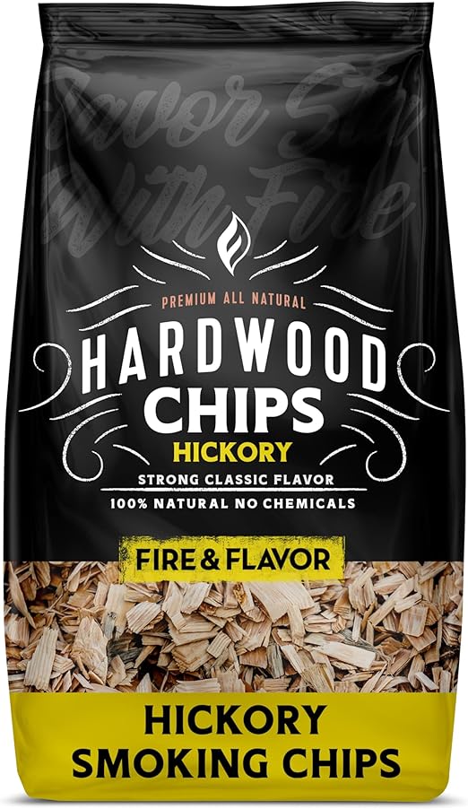 Fire & Flavor Premium All Natural Wood Chips for Smoker - Wood Chips for Smoking - Smoker Wood Chips - Smoker Accessories Gifts for Men and Women - Hickory - 2lbs