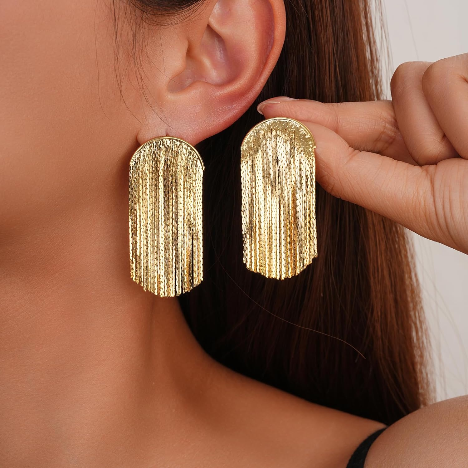 14K 18K Gold Plated Chandelier Earrings for Women, Long Tassel Earring Huggie, Silver Leaf Dangle Drop Earrings, Dainty Bohemian Jewelry Gifts for Wedding Everyday Wear - Image 3