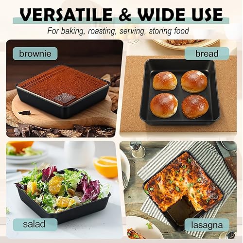 Miniatura 7 de TeamFar Molde cuadrado para tartas, moldes pequeños para hornear de 6 pulgadas con núcleo de acero inoxidable y revestimiento antiadherente, para