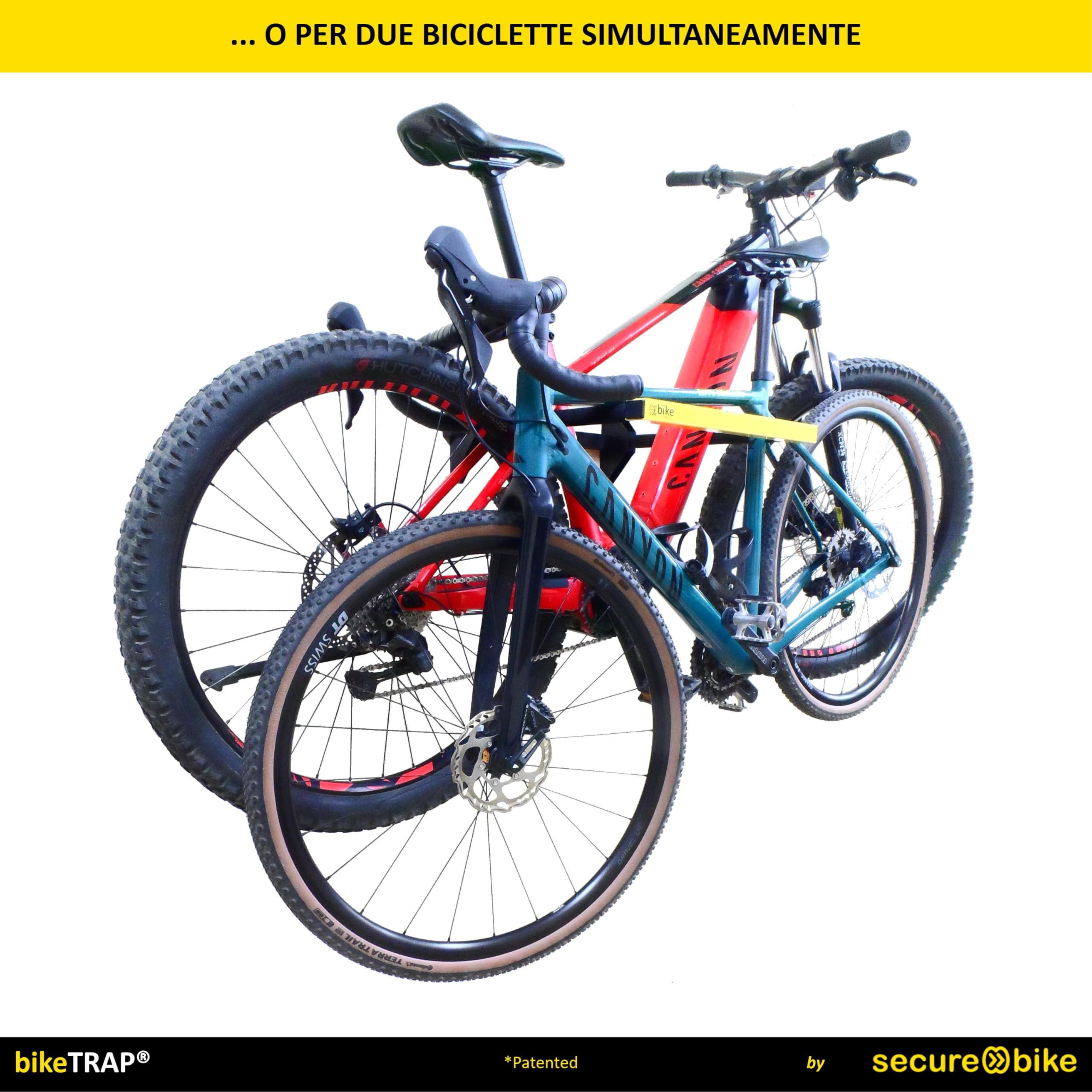 Supporto portabici da muro e lucchetto antifurto - bikeTRAP. Gancio da parete per due biciclette, compatibile con tutte le forme e i pesi. Conserva la bici in garage, cortili … in tuta tranquilità !