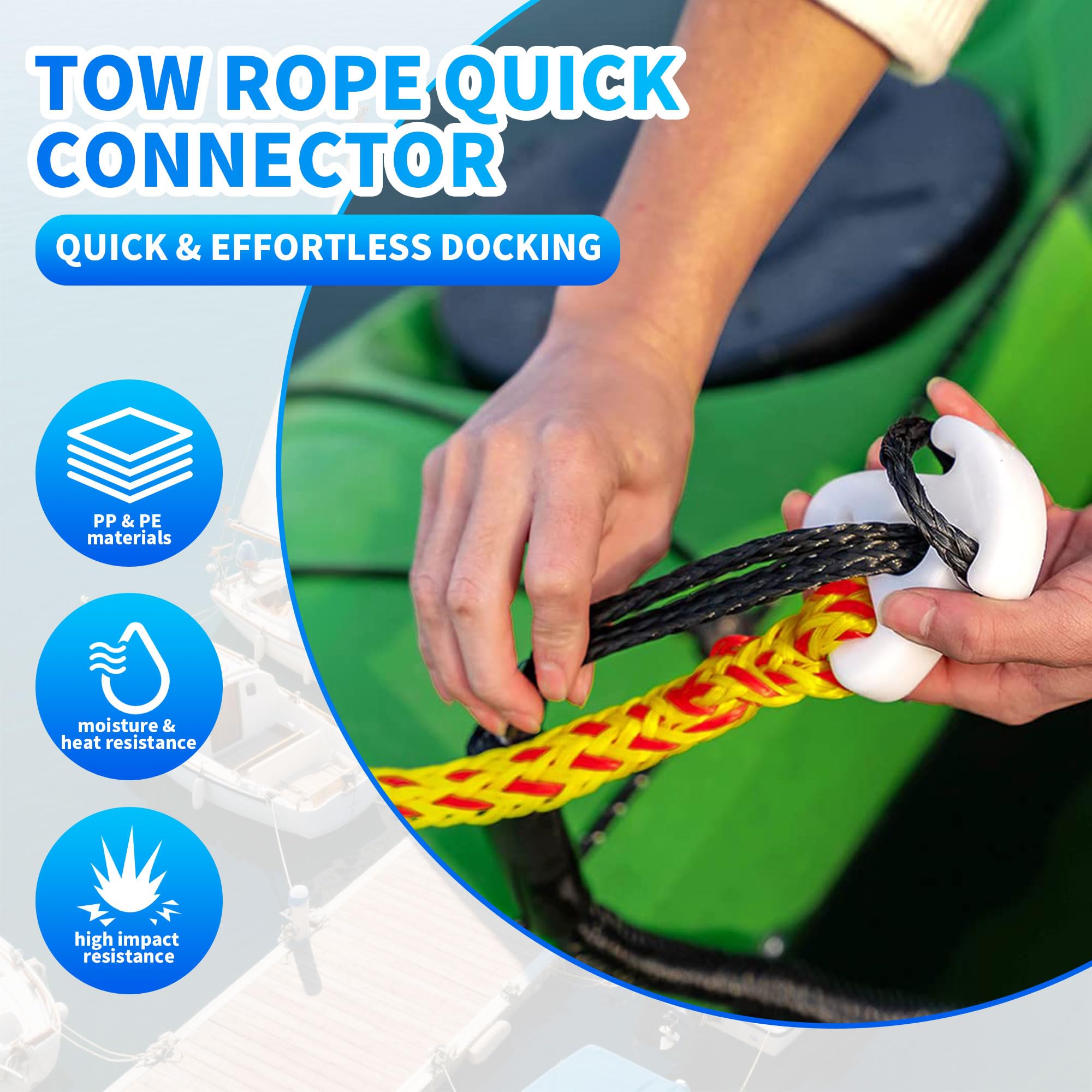 2 paquetes de conectores rápidos para tubo de barco y cuerda de remolque, conector de tubos remolcables de agua compatible con barcos, tuberías, wakeboard, esquí, deportes acuáticos, longitud