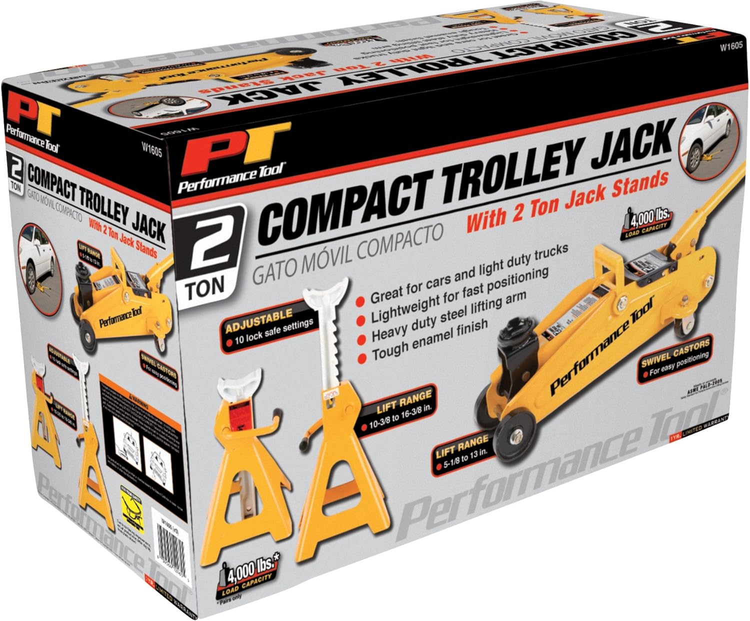 Performance Tool W1605 2-Ton Trolley Jack and Stand