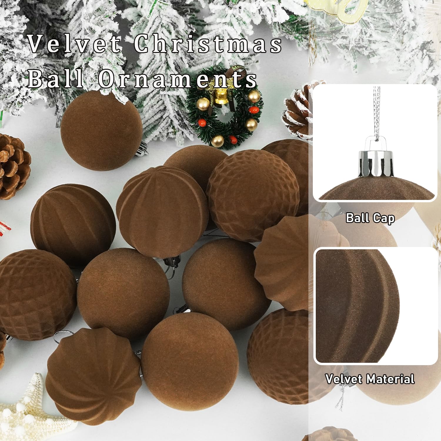 Miaikoe 16 Pcs Velvet Christmas Balls Hanging Ornaments Set - Image 4