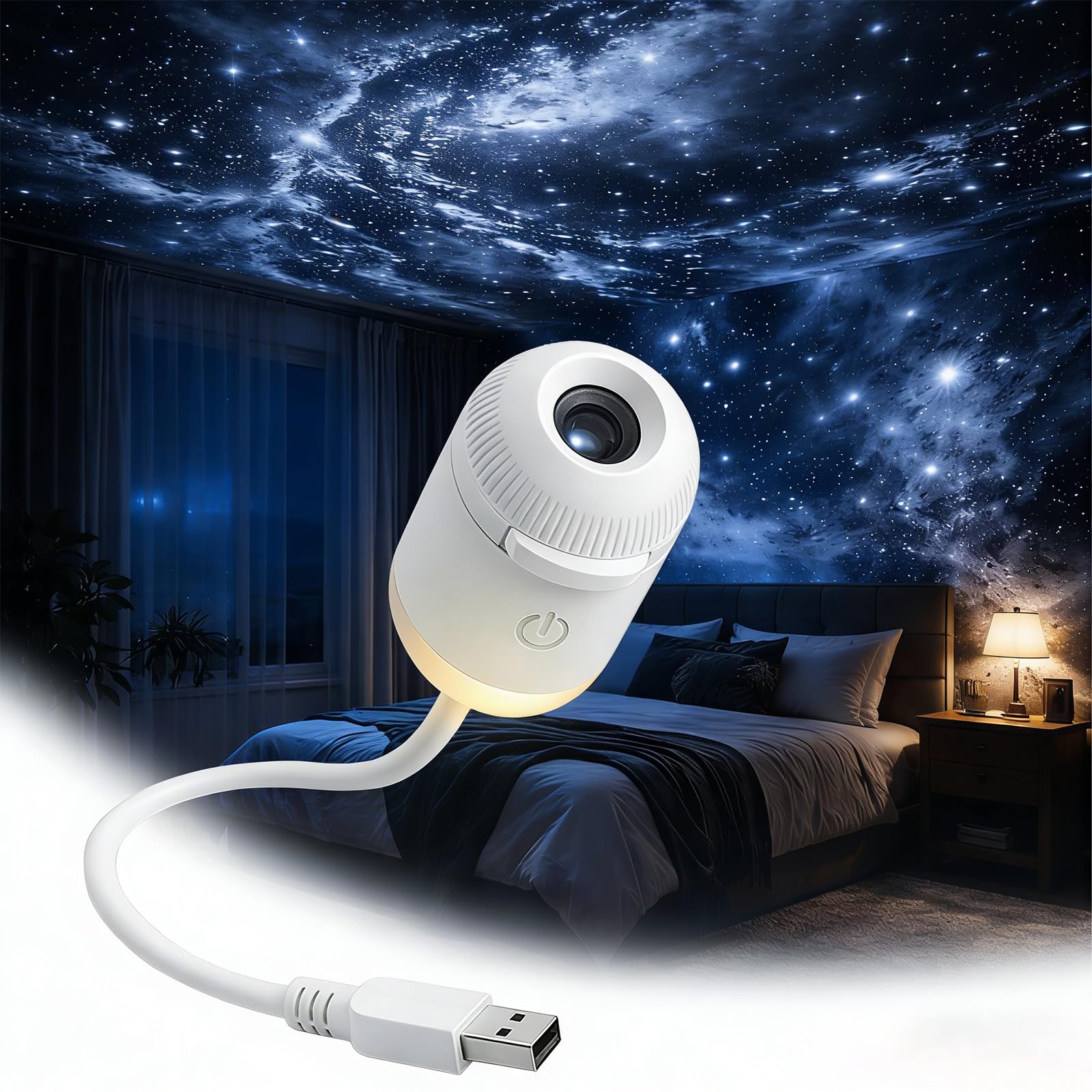 Galaxy Projector Plafond Veilleuse, Projecteur USB avec Plusieurs Diapositives de Projection, Mini Veilleuse LED Lampe Murale, Lampe Projecteur LED Portable pour Chambre à Coucher (24 Films)