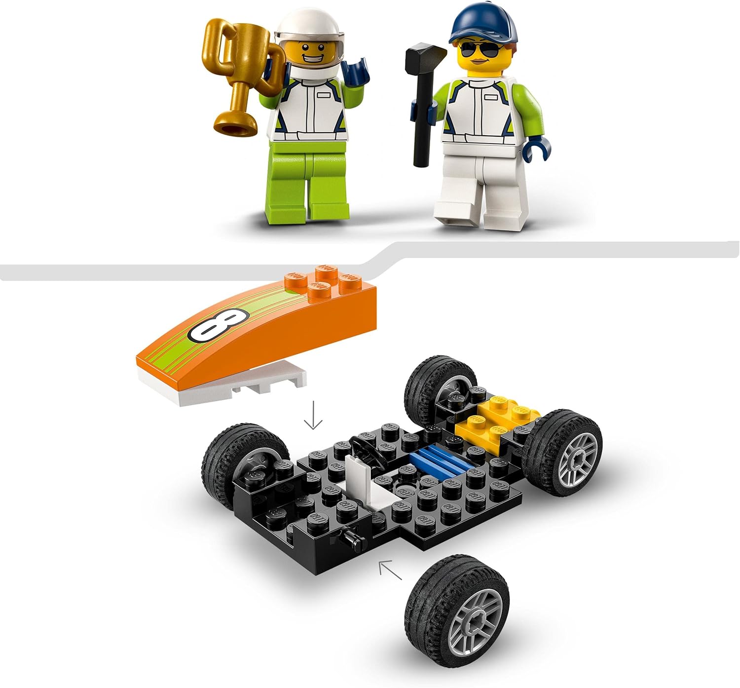 LEGO 60322 City Great Vehicles The Racing Car, Creative Toys Formula 1 Style for Kids +4 Years, with Minifigures