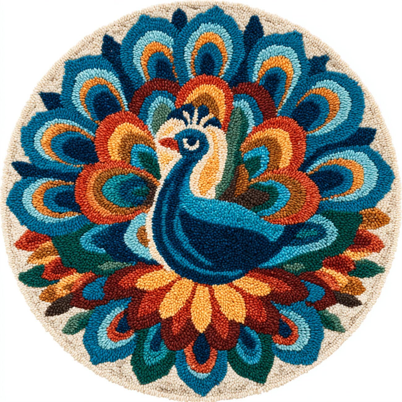 Kitquiver Latch Hook Carpet Kits Fantasy Peacock 80x80cm