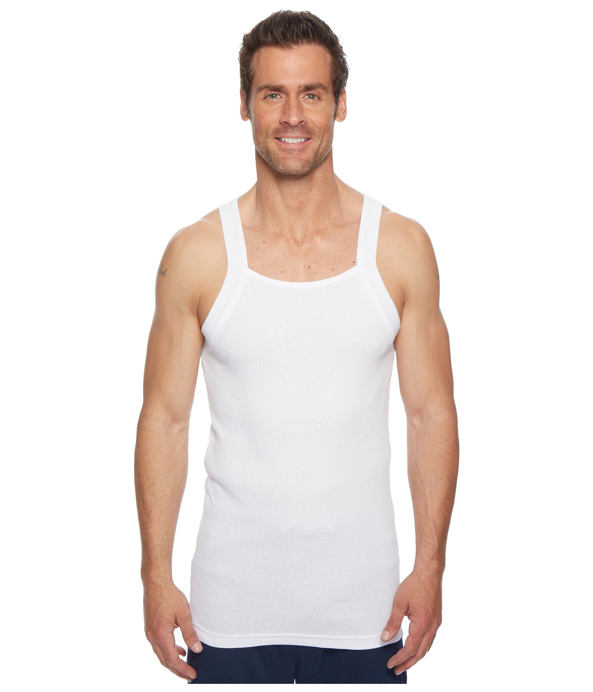 Pack of 6 Mens Vest Designer Cut Organic Cotton Ribbed Thermal Vests Rib Gym Lot (White, XL)