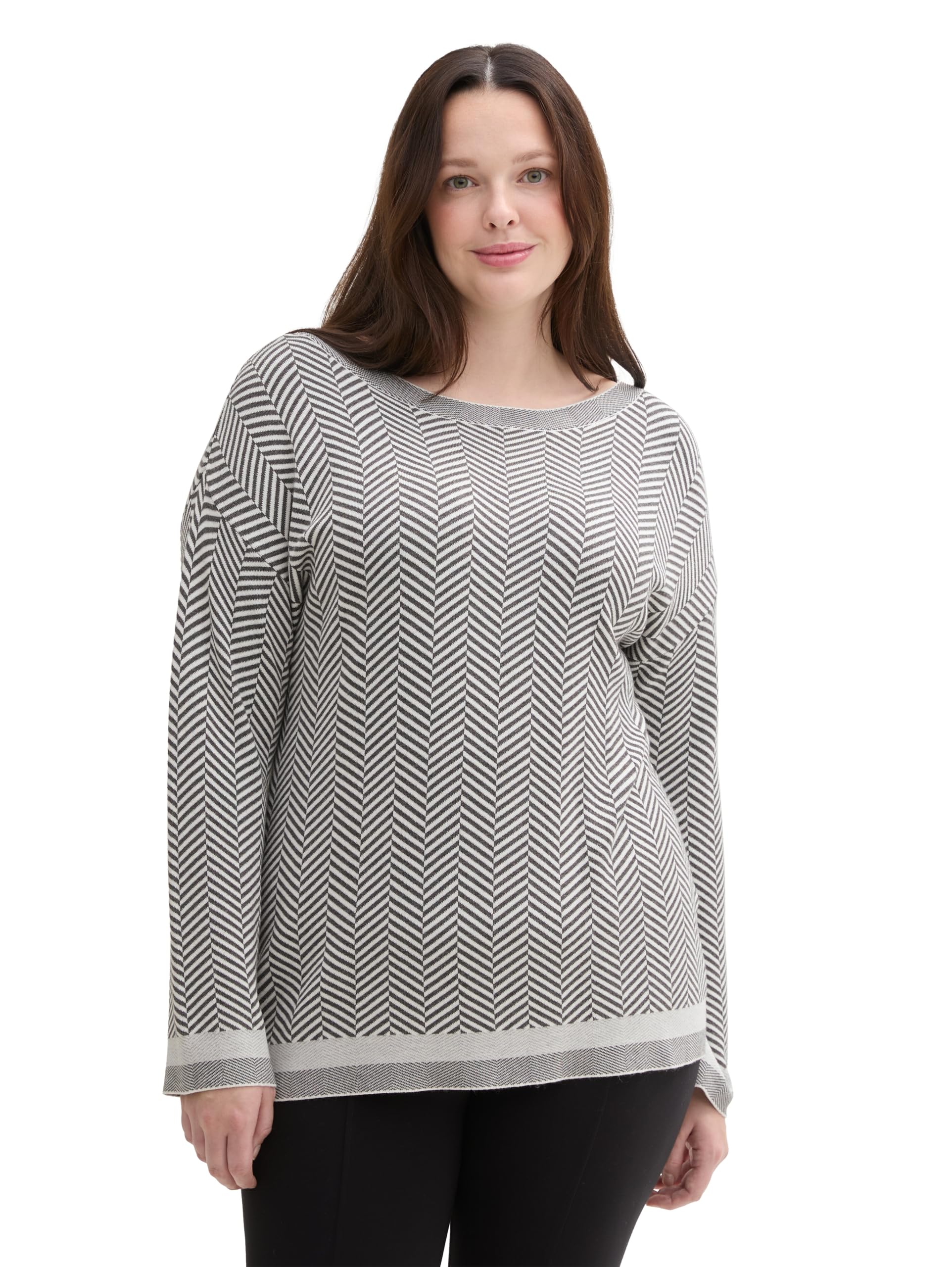 TOM TAILOR Damen Plussize Loose Fit Strickpullover mit Fischgräten-Muster