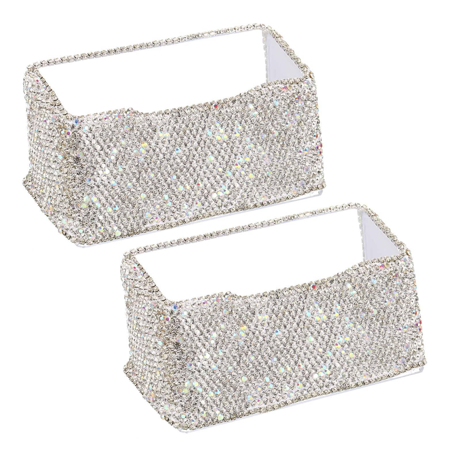 PATIKIL Business Card Holder for Desk 2 Pack Rhinestone Business Card Holders Bling Name Card Stand Organizer Cards Display for Office Exhibition White