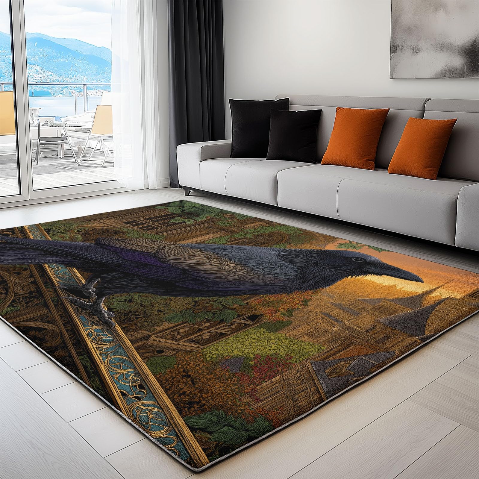 Generisch Dywanik do salonu, antypoślizgowy, 80 x 150 cm, brązowy, nadaje się do prania, do sypialni, fantazji, starego zamku, wrony, bardzo miękki, antyalergiczny, dla dzieci, do biura, jadalni