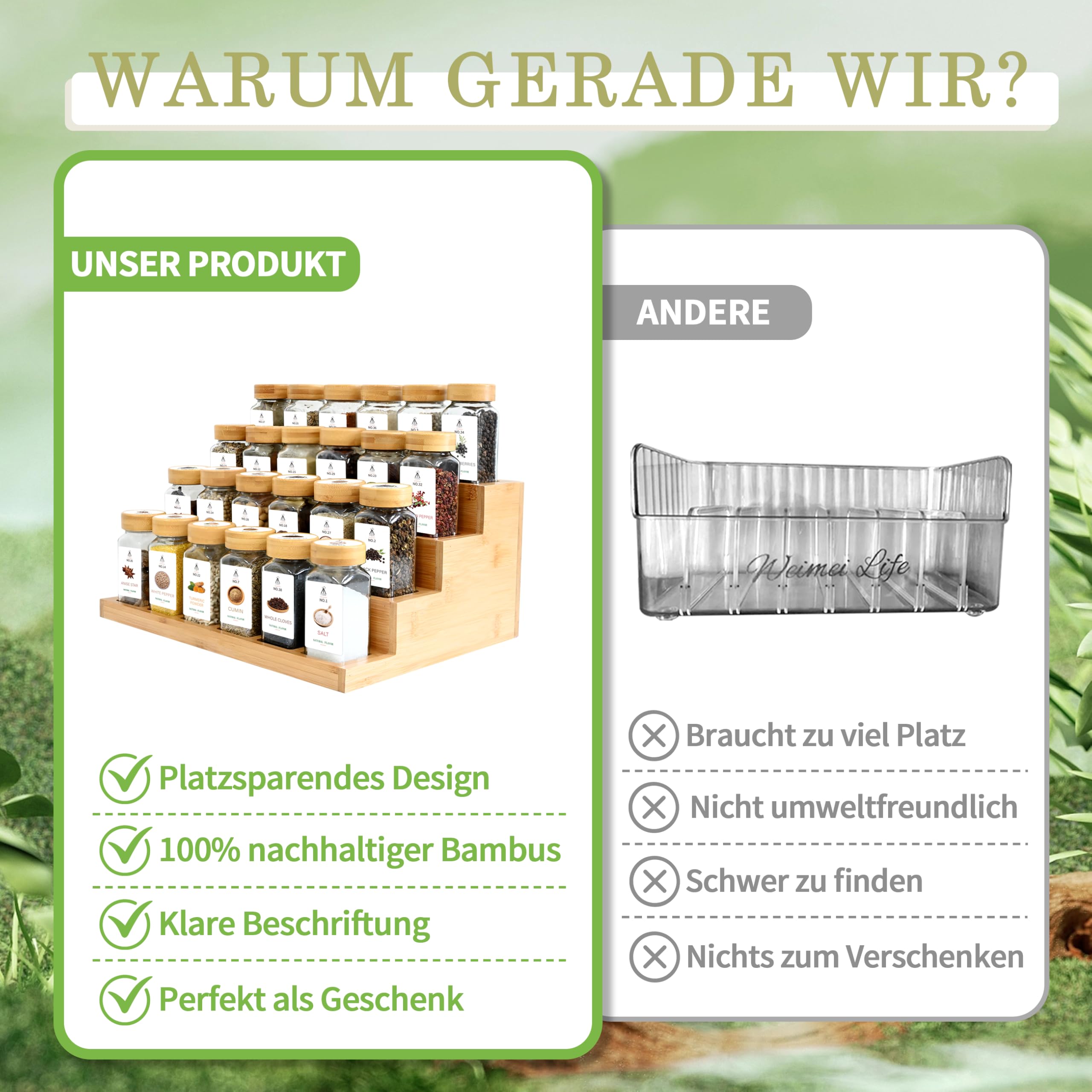 SAEIV Gewürz Organizer 24x120ml 2in1 Bambusregal FCM® gewürzdosen gewürzgläser eckig gewürzgläser glas gewürzbehälter gewürze set spice jars gewürzgläser leer gewürzstreuer glas mit Edelstahltrichter