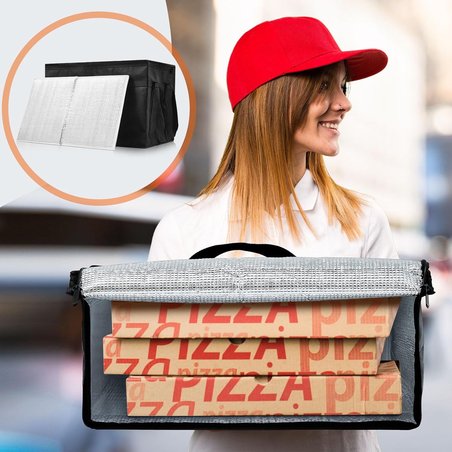 Maxcheck 4 Pack Insulated Catering Bags 79L XXXL Capacity 23 x 14 x 15 in Commercial Food Warmer Delivery Bag with Hard Bottom, Leak-proof Aluminum Lining for Hot Cold Pizza Meal Grocery Shopping Bag - Image 7