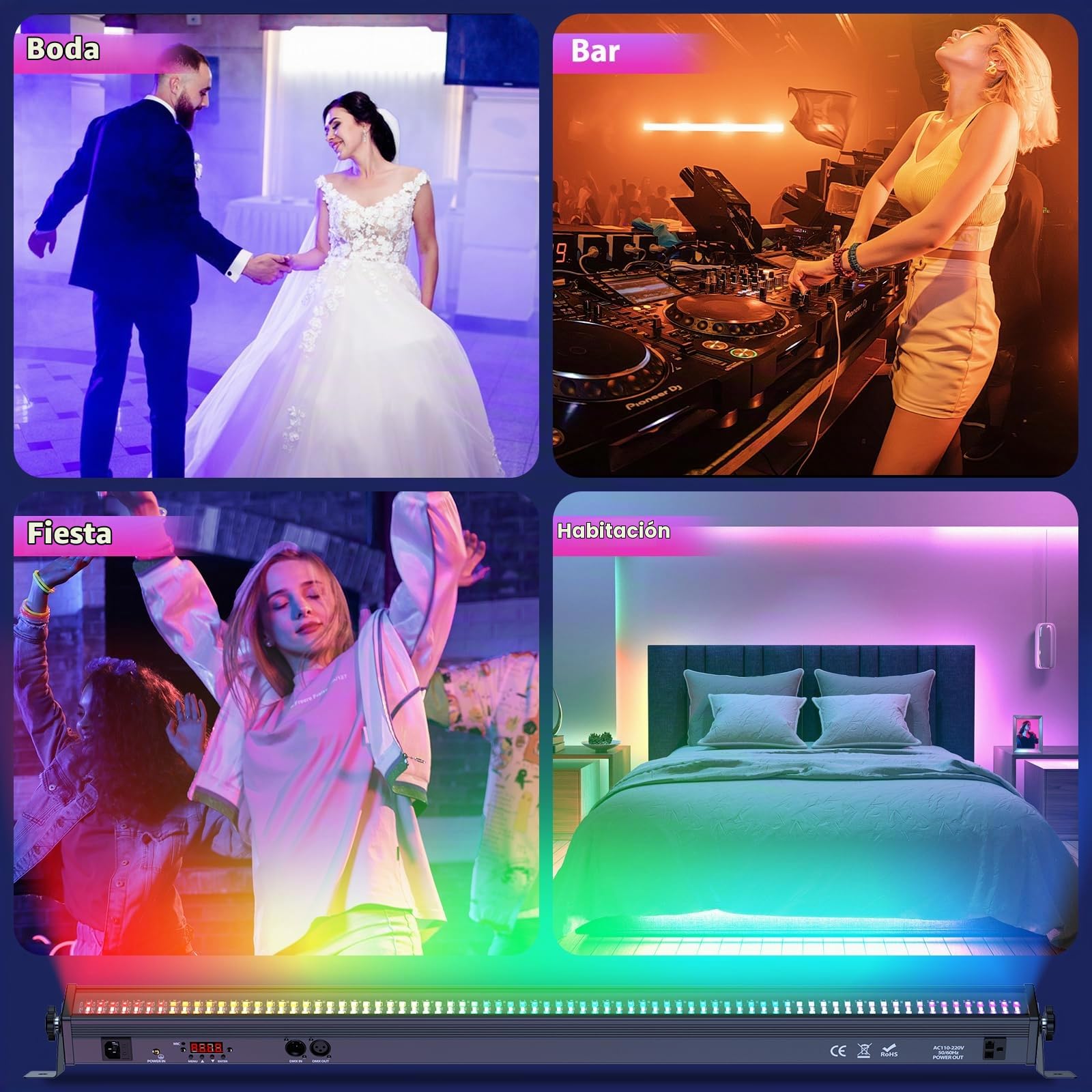 336 LED Barra de Wallwasher, 120W U`King RGBW Luz de Escenario, Luz Estroboscopica Efectos de Iluminación con dmx para DJ, Bar, Fiesta, Boda, Discoteca, Halloween, Navidad, 1 PCS