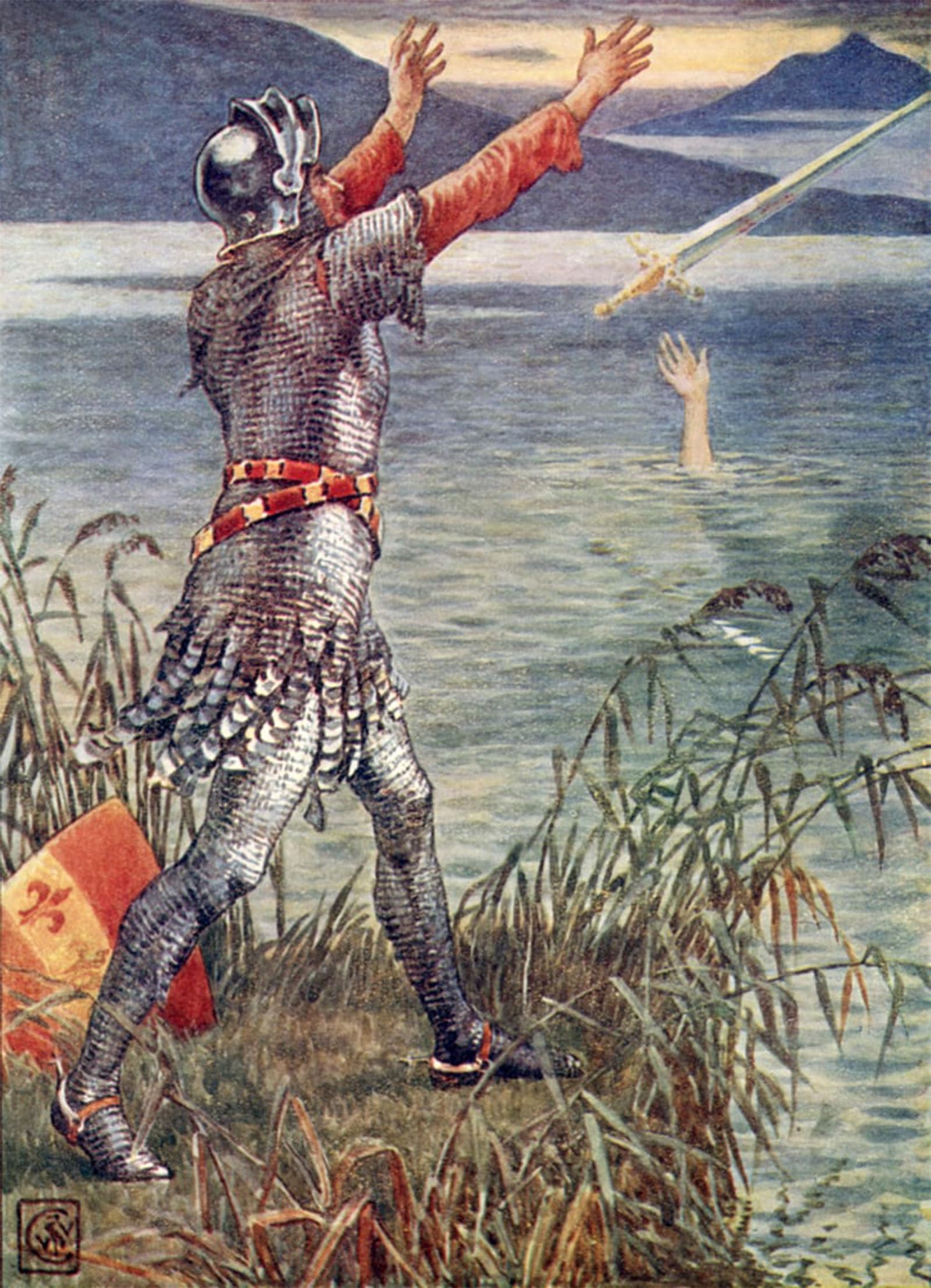Serendipitp No Frame Vintage Wall Art Canvas Nordic Poster Canvas Print Picture Sir Bedevere Casts The Sword Excalibur Into The Lake By Walter Crane Wall Art Poster For Home Decor 60X90cm