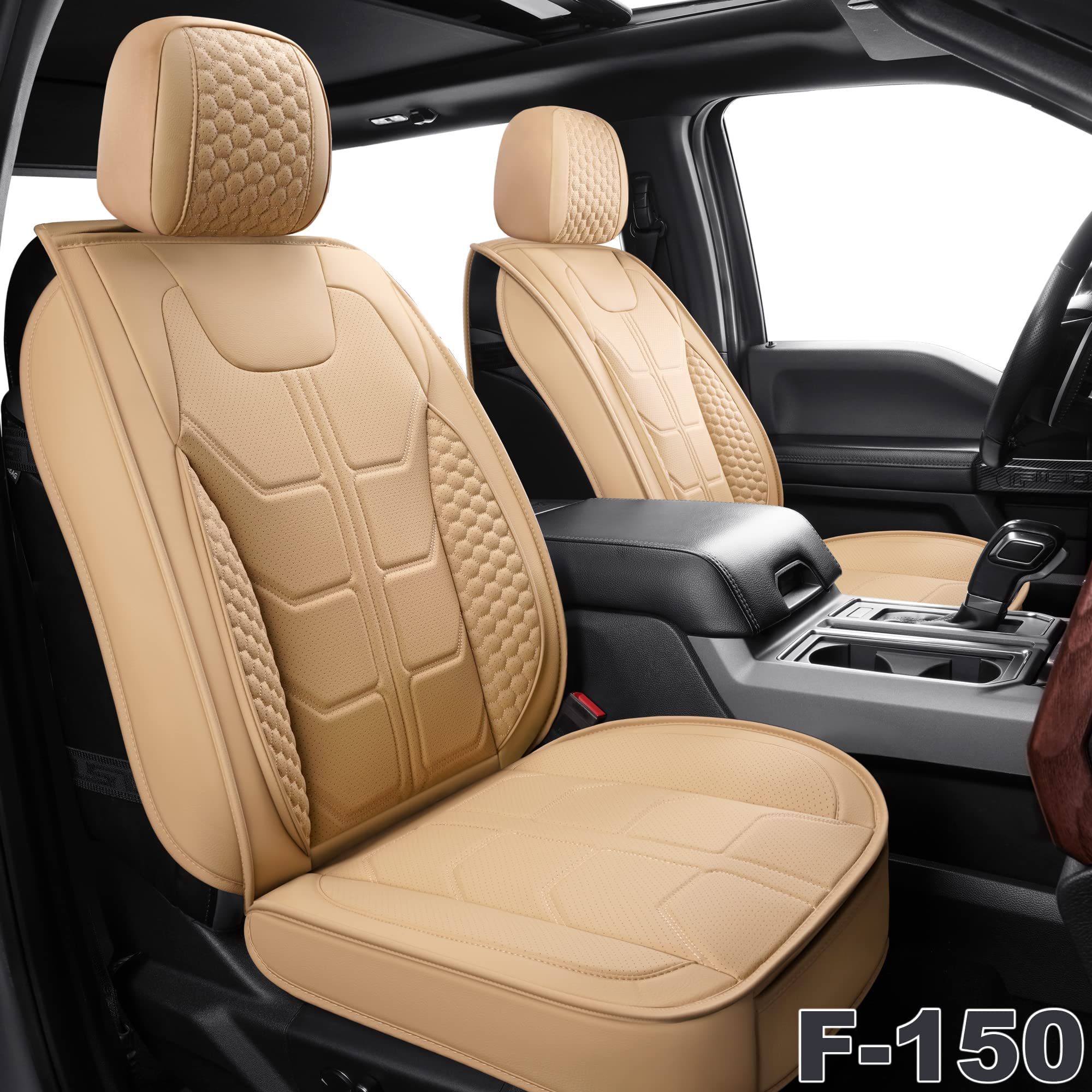 Photo 1 of GXT Car Seat Cover Full Set with Waterproof Leather, Automotive Seat Cushion for Pickup Truck Fit for Select 2009 - 2022 Ford F-150 Models and 2017 - 2022 F250 F350 F450 Models (Beige) Beige Full Set (Front + Rear Seat)