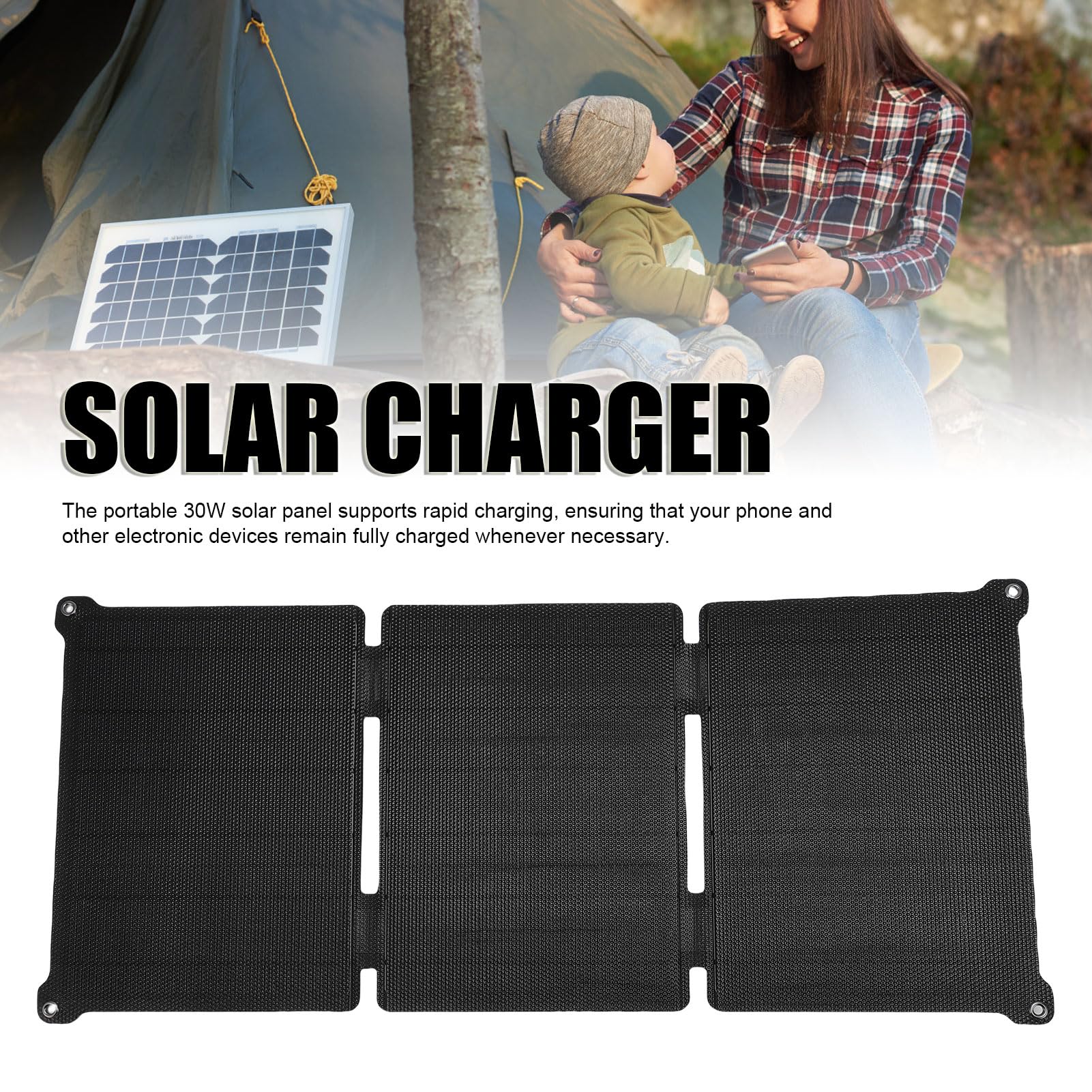 Dilwe Charge Solaire Rapide, ETFE Monocristallin 30W Charger de Panneau Solaire pour les Téléphones Camping Randonnée Urgence, Offrant une Puissance Fiable à des Vitesses les Plus élevées