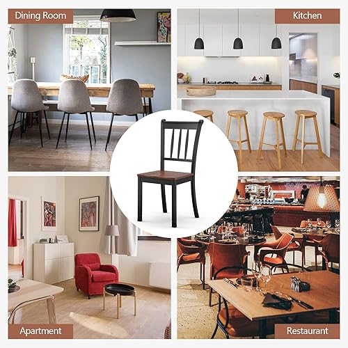 Miniatura 7 de POWERSTONE Juego de 2 sillas de comedor, sillas de comedor de madera con asiento en forma de W, sillas de cocina para cocina y comedor (negro)