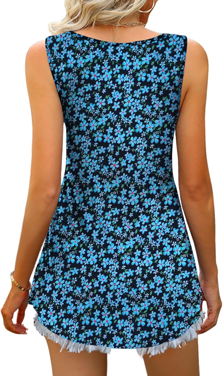 Tencede 2026 Summer Tank Tops for Women Sleeveless V Neck Babydoll Loose Flowy Floral Print Blouse S-3XL - Image 3