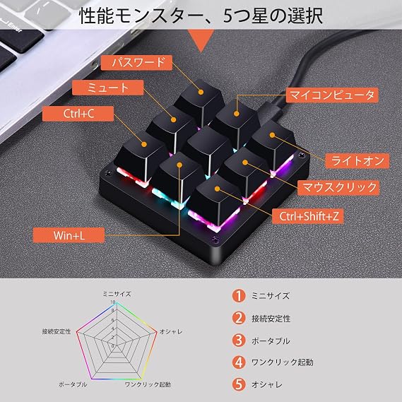 Koolertron Left Hand Device Programmable Mechanical Gaming Keyboard with Knob Macro Keyboard One Hand Keypad Macro Function Wired RGB Backlit Red Axis 4 Layers Windows & Mac Compatible Hot Swappable Keyboard for Office/Video Editing/Gaming and More 9 Key Red Axis