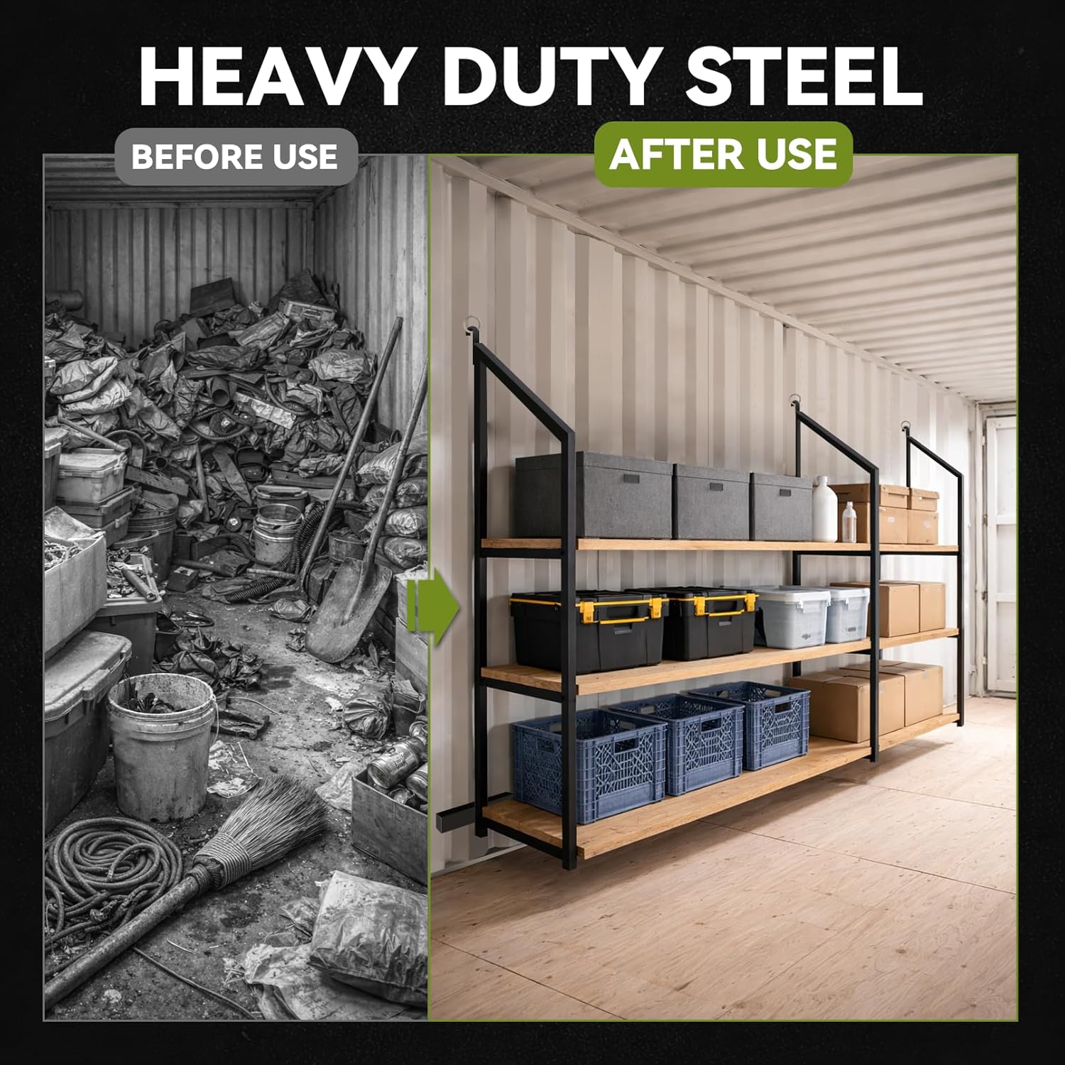 4 Pack Shipping Container Shelf Brackets, Upgraded Adjustable 3 Tier Shipping Container Shelving, 64" x 21", Heavy Duty High Load Capacity for Storage Optimization, Garage, Warehouse, Industrial Use