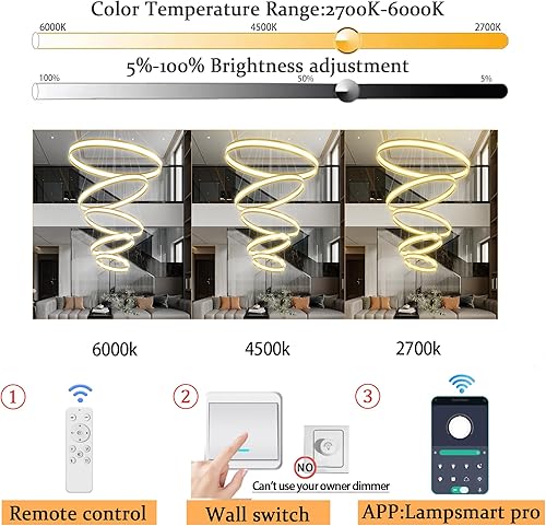 Miniatura 7 de Moderno candelabro LED de anillo dorado, iluminación colgante de acrílico LED regulable, lámpara ajustable para comedor, sala de estar, dormitorio,