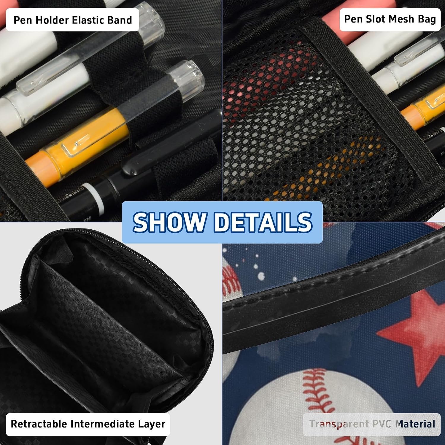 ALAZA Nebula Baseball Pattern Large Capacity Pencil Case, Aesthetic Stationery Organizer Bag with Clear PVC Window, High Capacity Pen Pouch with Dividers for School Office Travel image 4