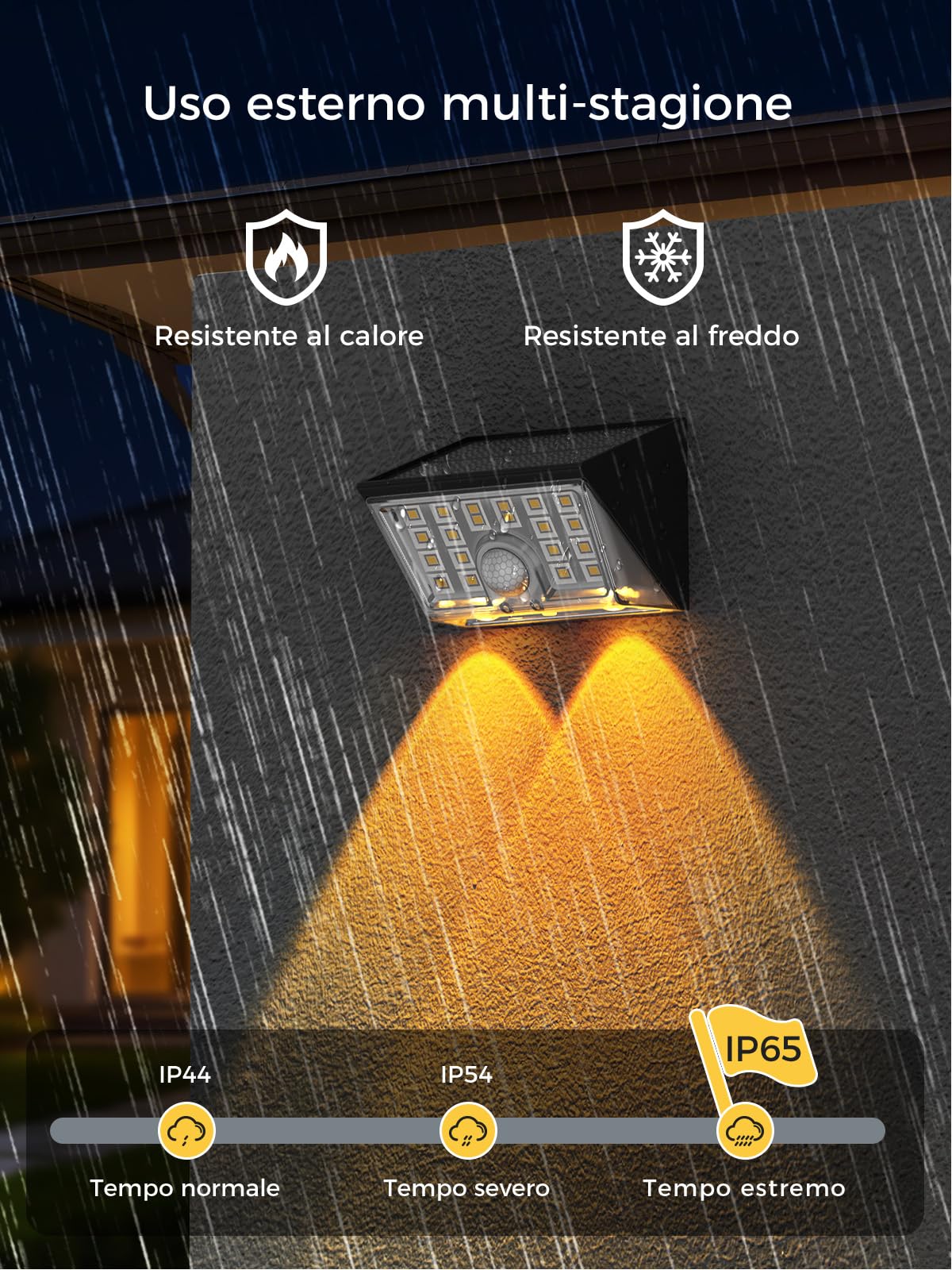 Smiling Shark WL-06 Lampada Solare da Esterno, 4 Pezzi Luce Solare LED Esterno con Sensore di Movimento 4 Modalità & 120° IP65 Impermeabile Applique Solare per Giardino Balcone, Bianco Caldo