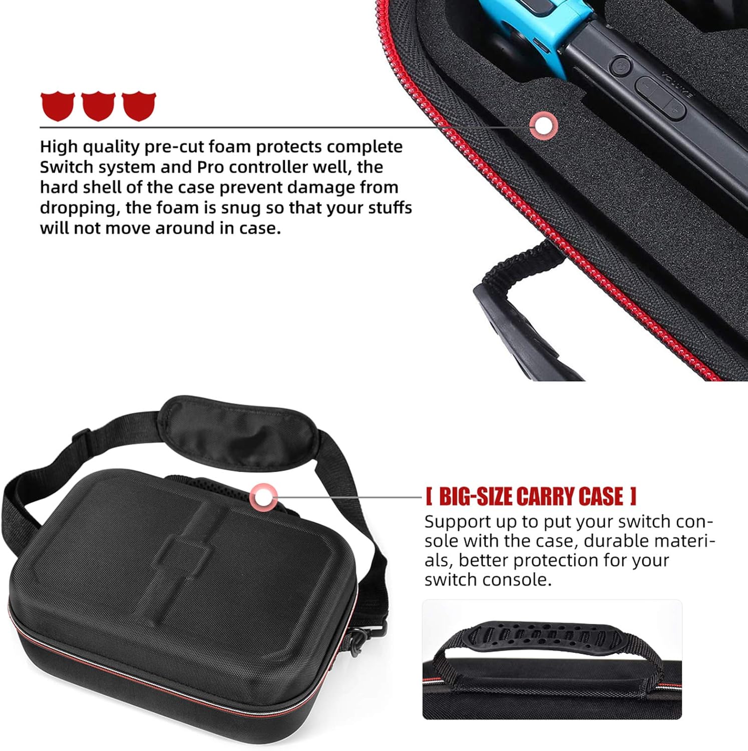 Deluxe Travel Carrying Case for Nintendo Switch / Switch Lite, Sturdy Hard Shell Carrying Bag for Storage Switch Console, Dock, Pro Controller, Accessories with Shoulder Strap 18 Game Cards Slot : Clothing, Shoes & Jewelry
