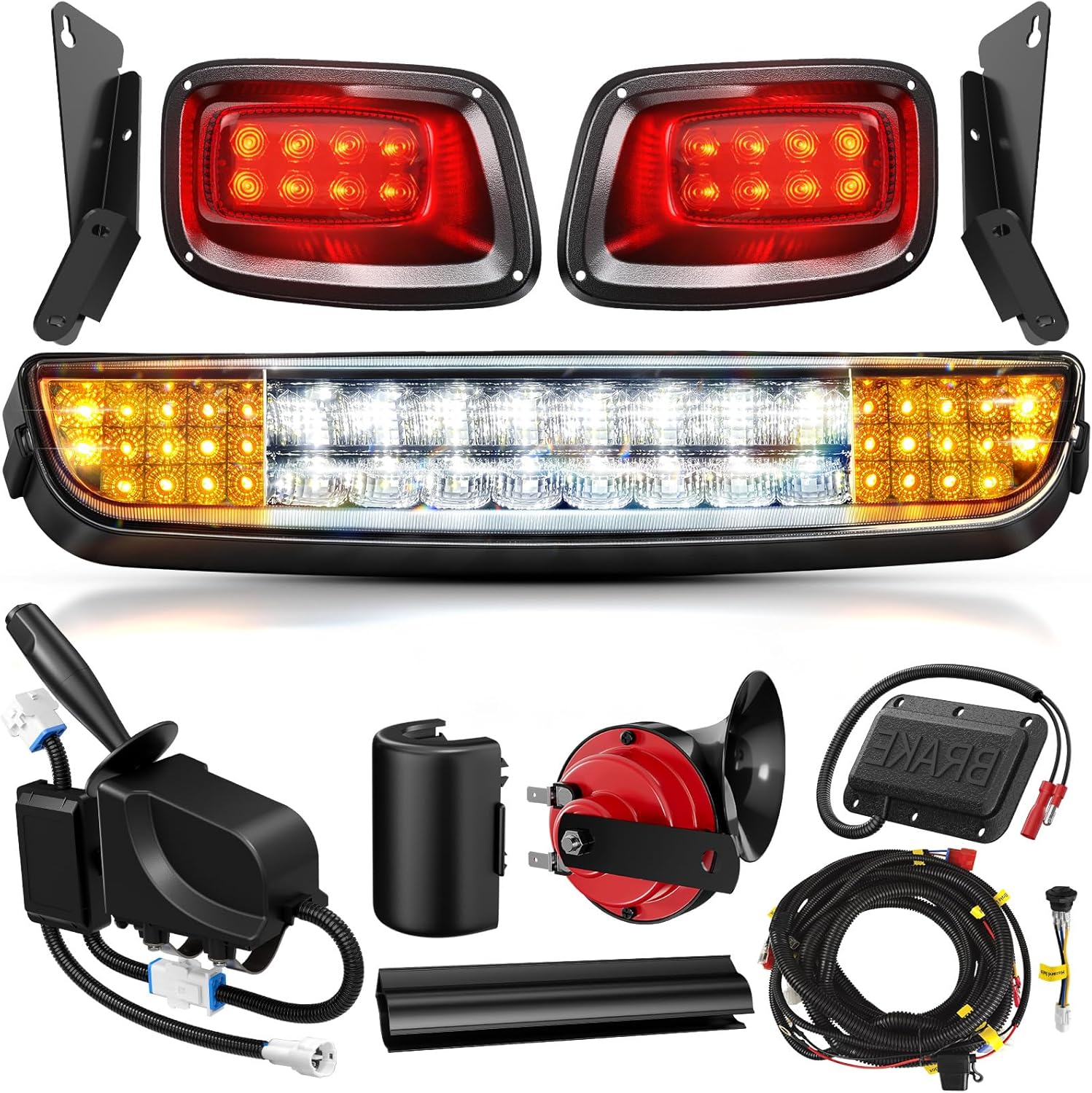 EZGO Deluxe Light Bar Kit, Golf Cart LED Light Kit for EZGO TXT 1996-2013 Gas&Electric Carts, with 12V Street Legal LED Headlight Taillights Turn Signals Hazard Light Switch Horn Brake Pad