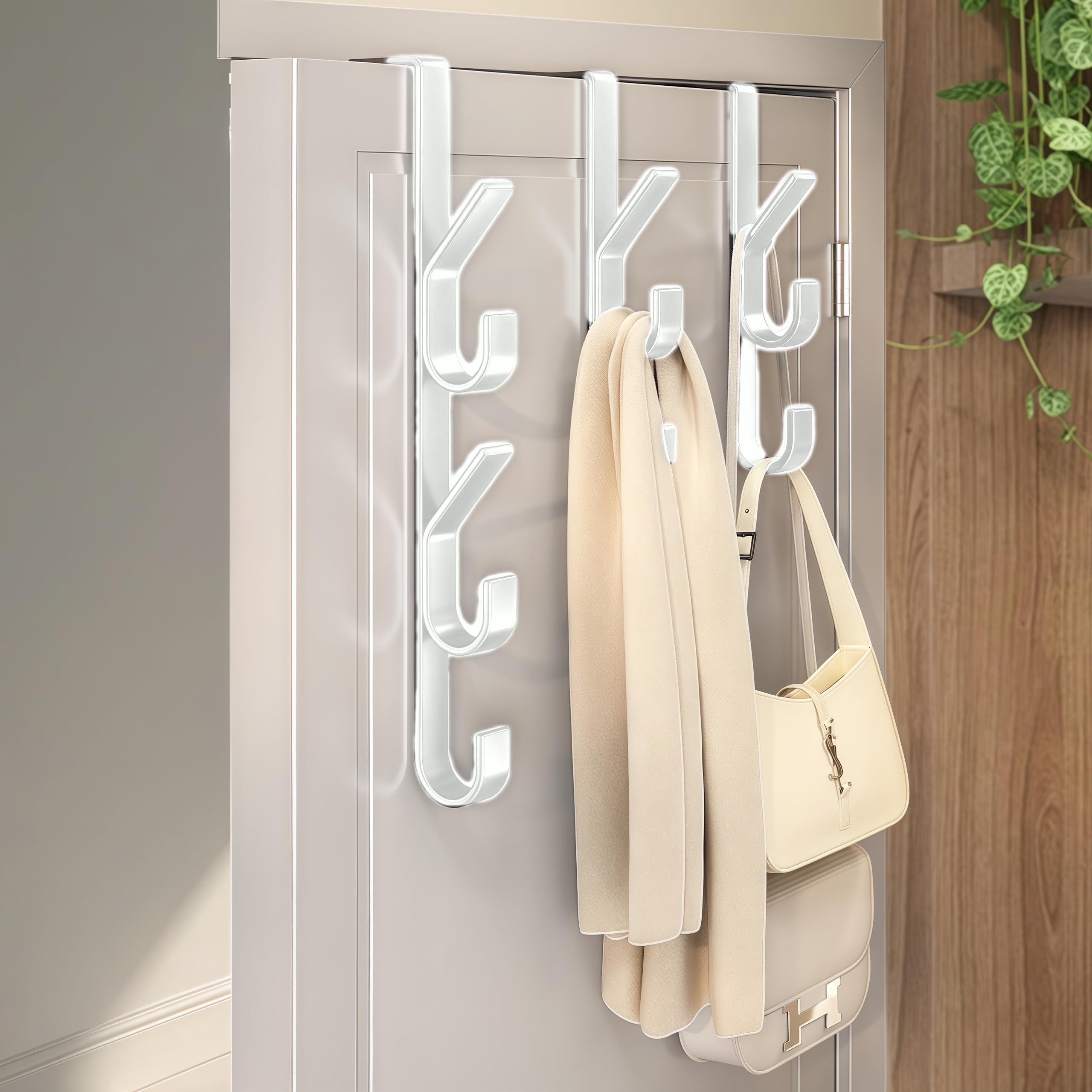 Over The Door Hooks, Door Hanger Hooks for Hanging Space Saving 5-Hook Organizer for Bathroom Apartment, Carbon Steel No Drill Hanger, Back of Door