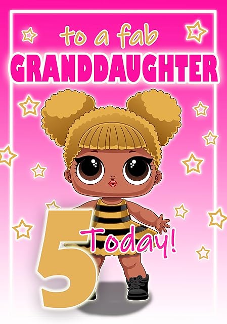 Granddaughter Age 5 Birthday Card - LOL Surprise - Optional Personalised Extra Large 77MM Badge - Full Colour Inside!